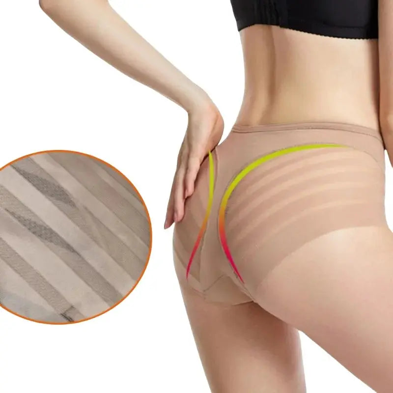 Simples Market 2-pack nude ice silk tummy-control panties with mid-waist mesh-striped shaping and butt lifter