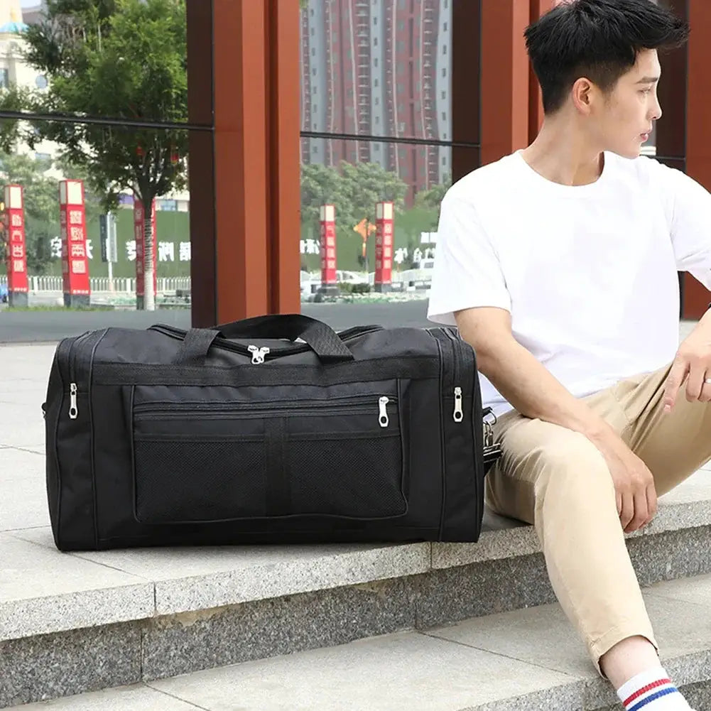 Oxford dry-wet separation gym bag, black, large-capacity, waterproof, portable for travel and outdoor sports