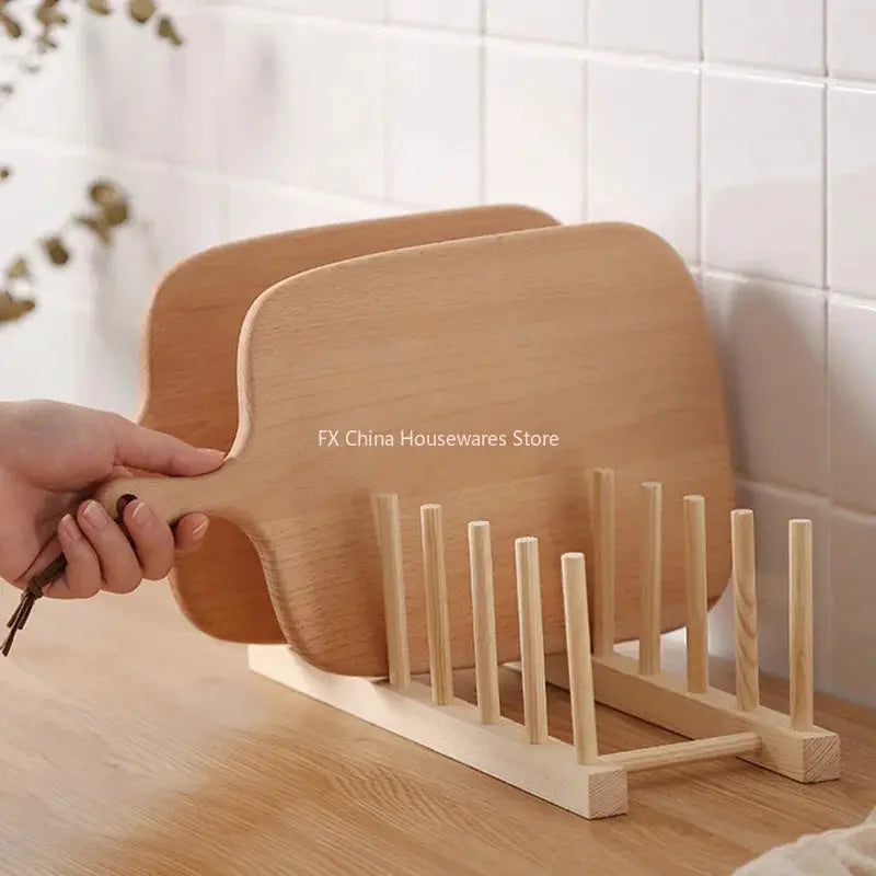 Multifunctional Wooden Plate Storage Rack For Dishes Cups Pots Lids Kitchen Organizer And Drain Holder