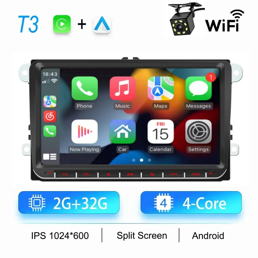 2Din Android car radio head unit, black, universal VW/Skoda fit with GPS, WiFi, 2G+32G, quad-core, IPS 1024x600