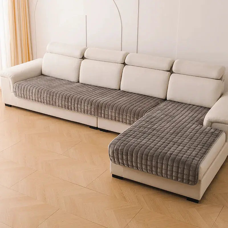 Flannel sofa cushions with grey quilted non-slip covers for living room sectional