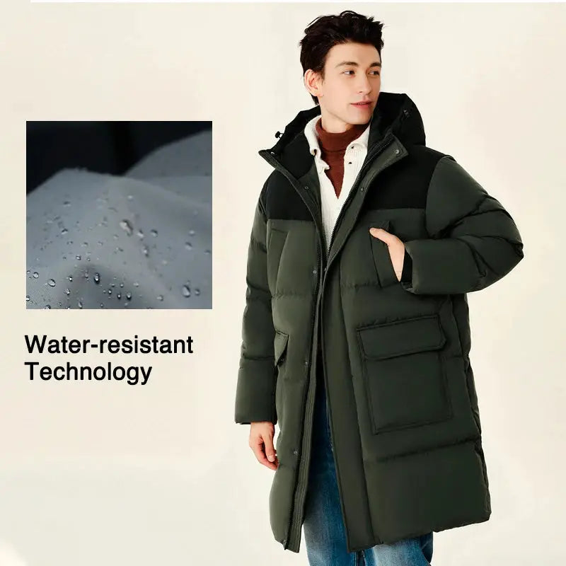 Semir men’s down jacket, olive-green long puffer with hood, waterproof outerwear