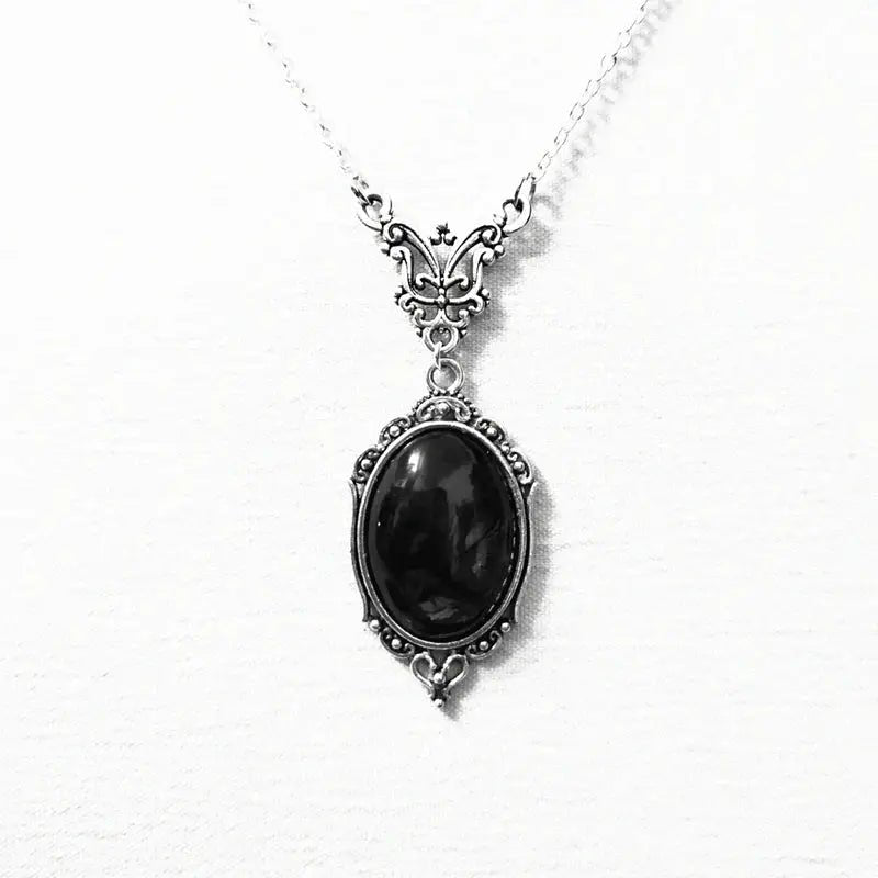 Gothic Blood Red Quartz Charm Necklace With Oval Pendant For Women Halloween Vampire Embossed Witch Jewelry Vintage Chokers - Simples Market