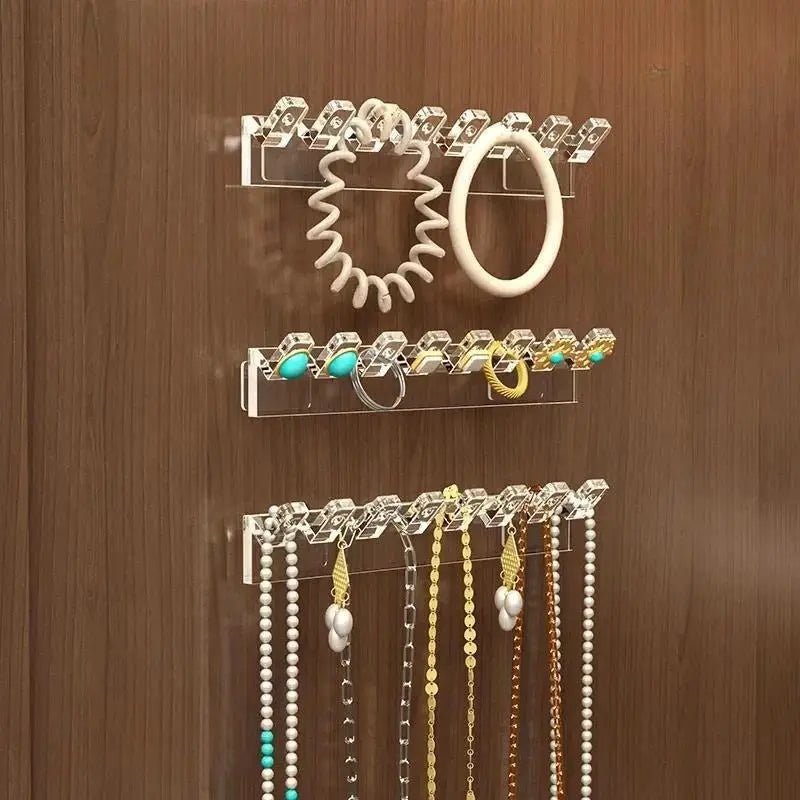 Transparent Plastic Wall Mounted Jewelry Rack With Storage Hooks For Earrings And Necklaces Set Of 3 6 8 12