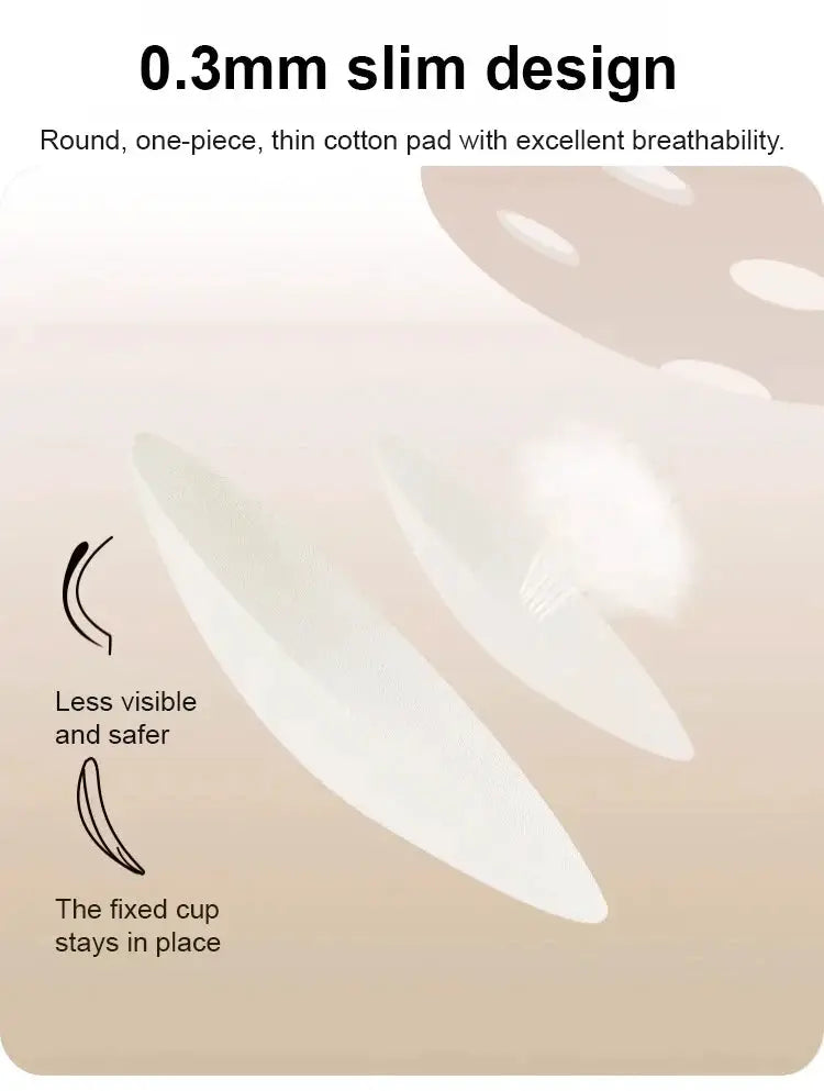 Invisible bra pads for women; white, 0.3mm slim design, two round cotton pads with fixed cups.