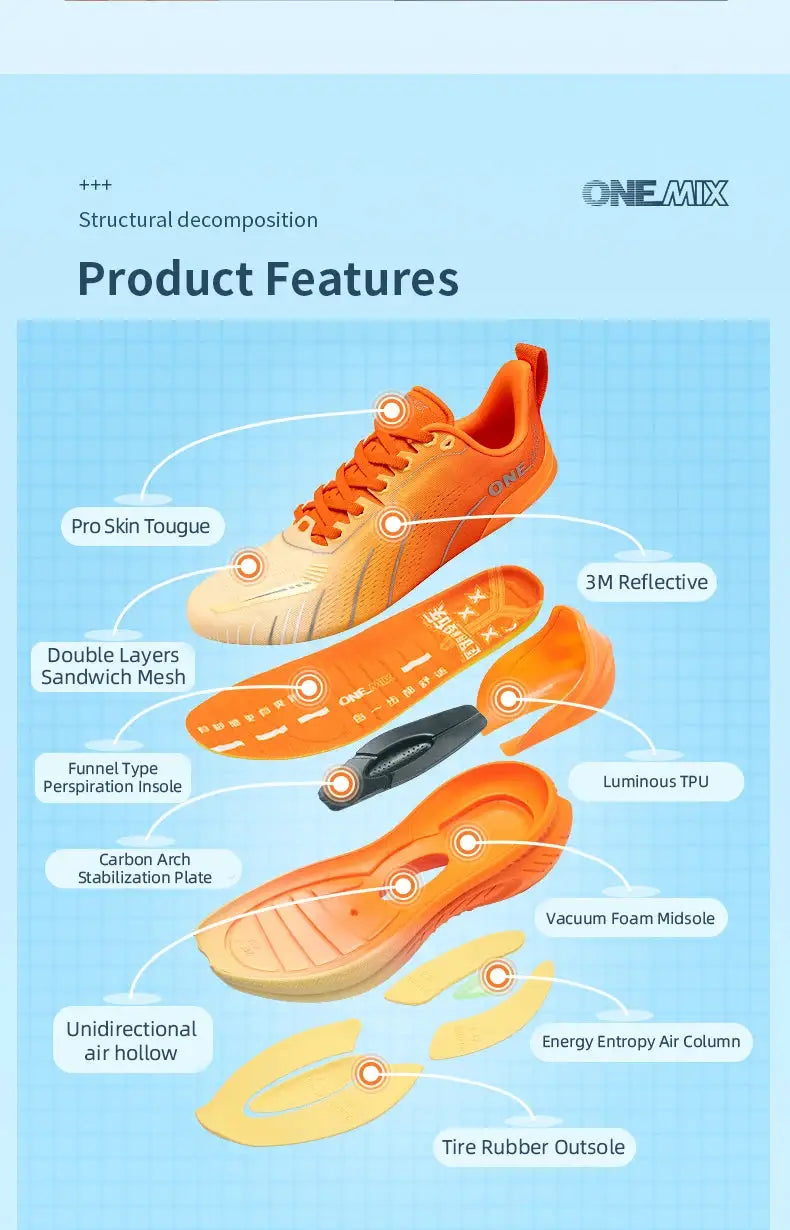 ONEMIX running shoes by Simples Market in orange with 3M reflective panels