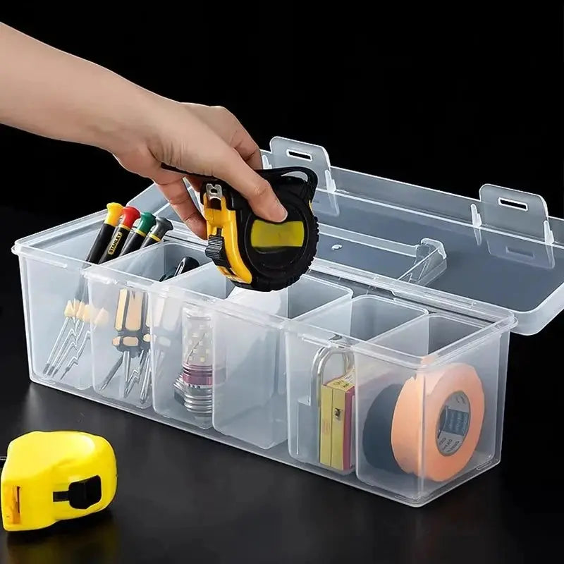 7Pcs portable clear plastic tool storage box with 6 removable bins