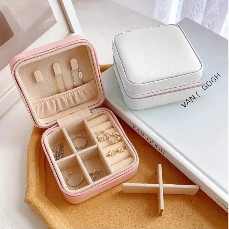 LuxeNest Mini Jewelry Storage Box Portable Travel Organizer for Earrings Necklaces and Rings in Durable PU Leather