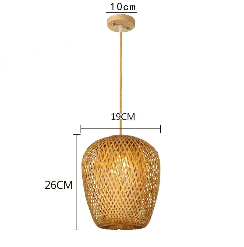 Hand-knitted bamboo pendant lamp by Simples Market; woven lattice design, natural wood color, E27 hanging light