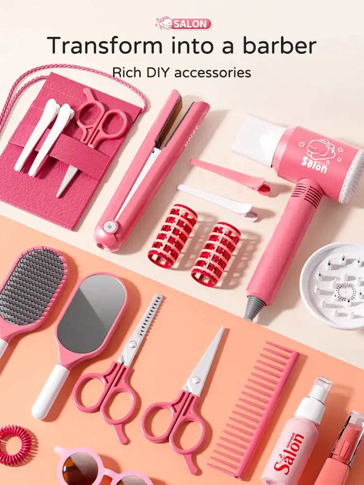 Kids Makeup Toys Simulation Haircut Kit With Hair Dryer Realistic Role Play Educational Toys For Girls Pretend Play Gift