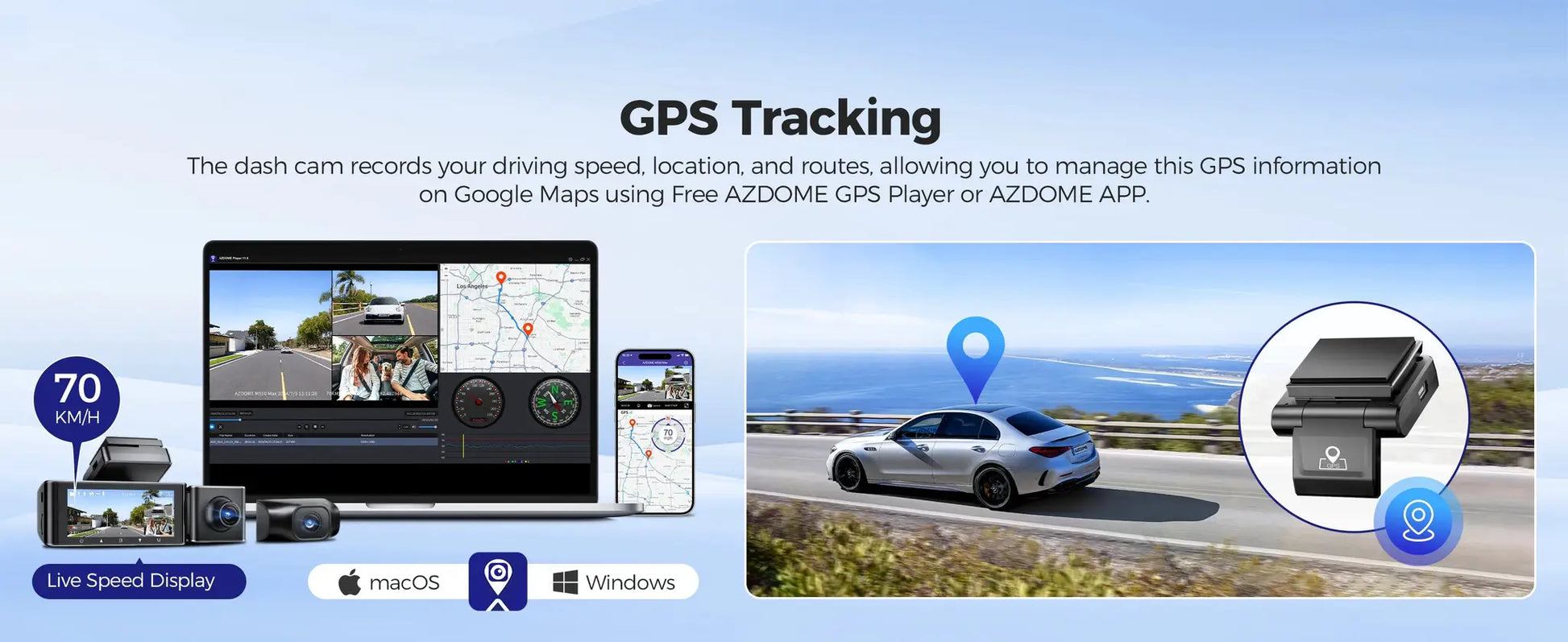 AZDOME M550 Max Dash Cam with GPS and WiFi, 4K+1K+2.5K video