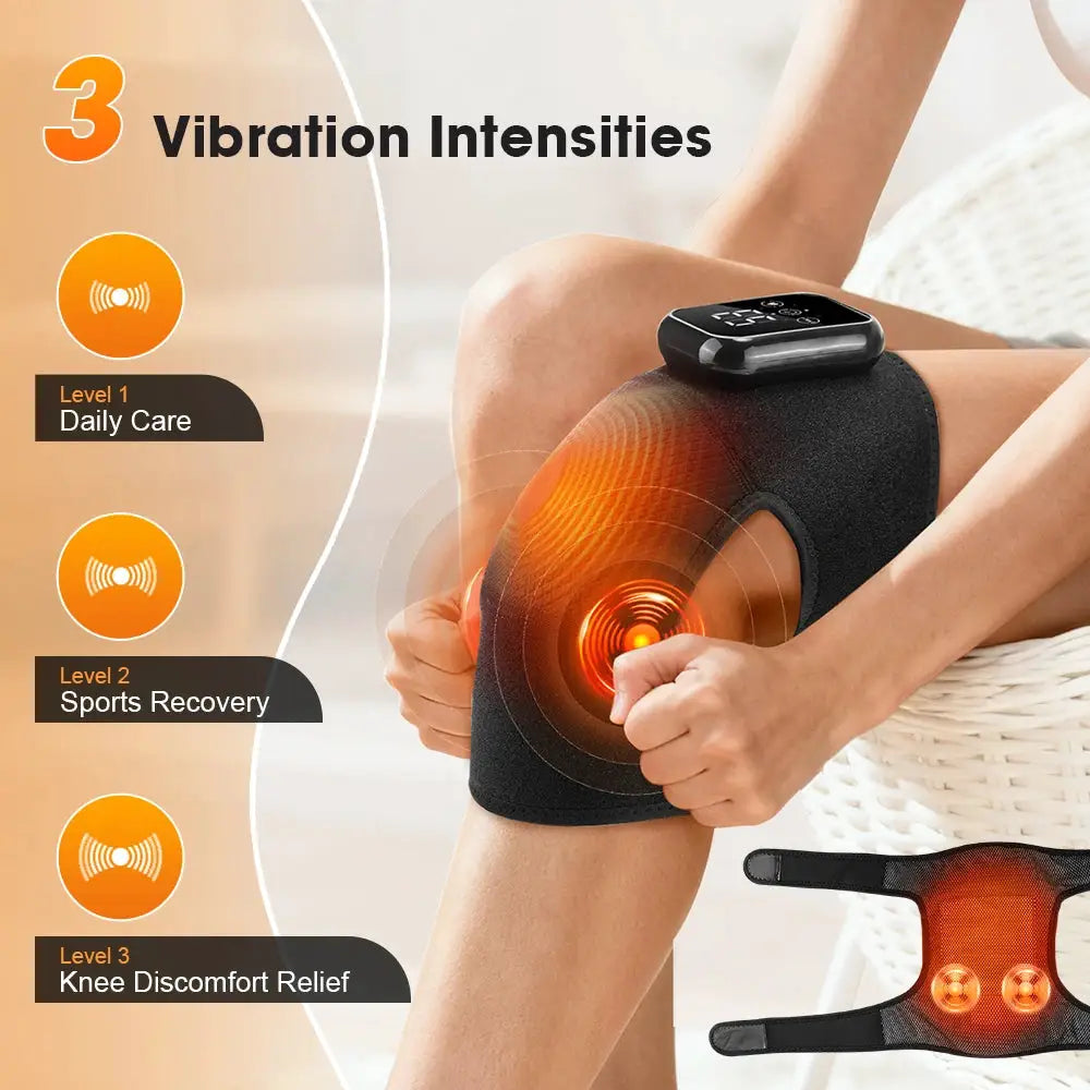 Simples Market electric heated knee massage pad, black knee brace with 3 vibration levels and handheld remote