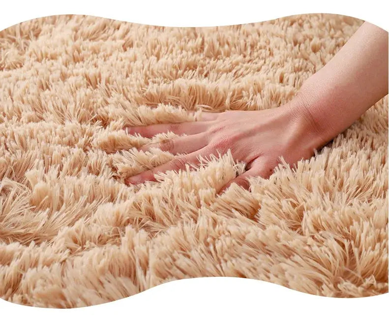 Simples Market kids plush shag carpet beige rug, soft bedroom and living room mat