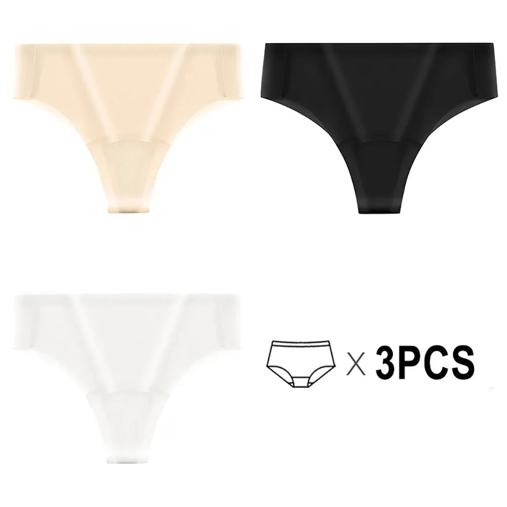 Anti cameltoe seamless thong underwear by Simples Market; 3-pack in nude, black, white
