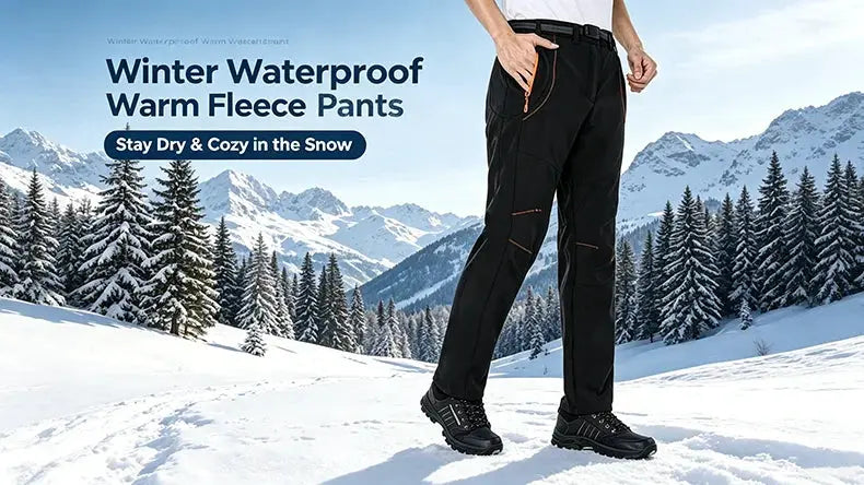 JNLN Thick Warm Fleece Hiking Pants for men, black soft-shell waterproof trekking trousers for winter outdoor use
