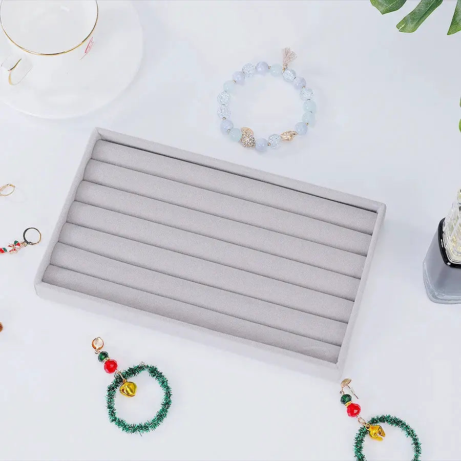 Flocking Jewelry Box Tray Velvet Interior With Wooden Base For All Kinds Of Jewelry Storage