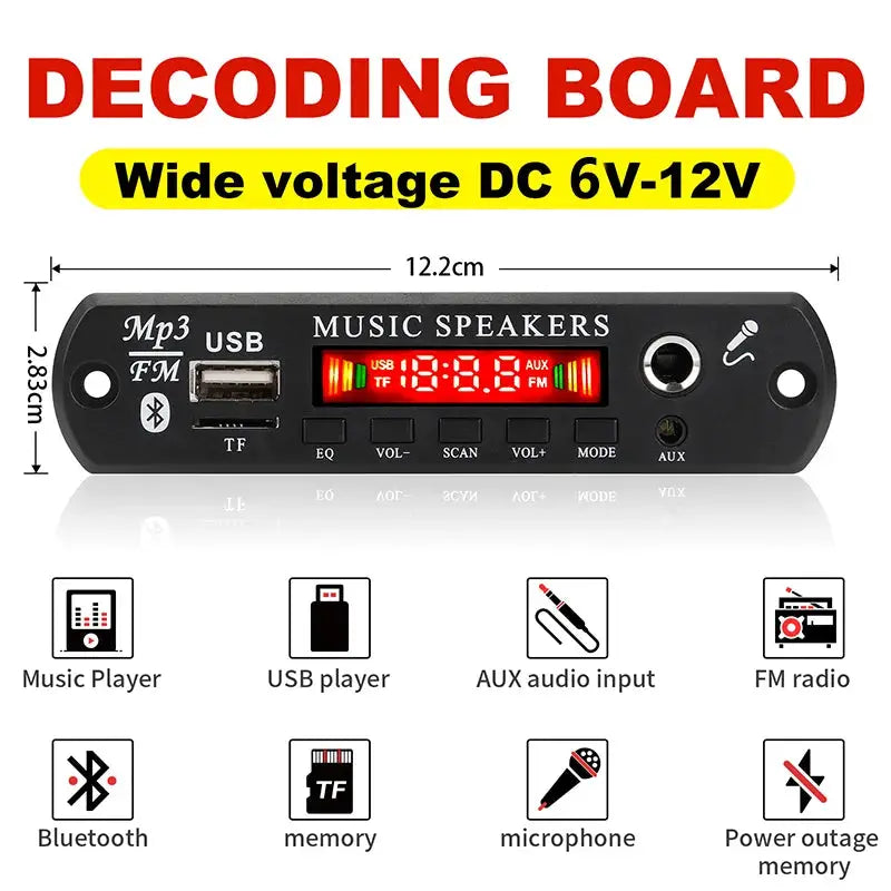DC 12V Bluetooth 5 Point 0 MP3 WMA WAV APE Decoder Board Hands Free Car Audio USB TF Card FM Radio MP3 Player Speaker