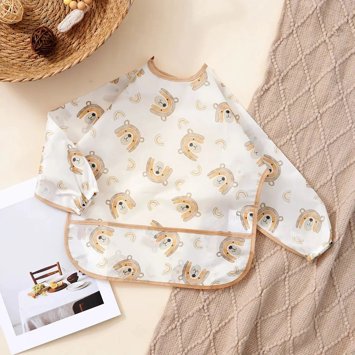 Elinfant Long Sleeve Waterproof Feeding Bibs For 1-3 Years Washable Burp Cloth Coverall Bibs Easy Clean