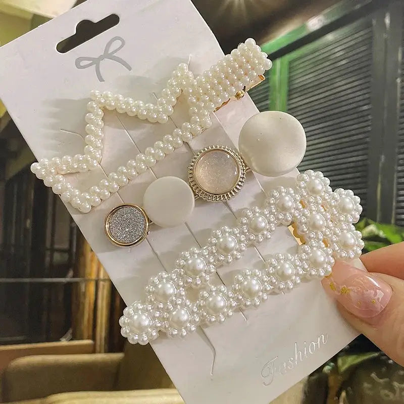Korean Inspired Luxe Pearl Hair Clips With Geometric Alloy And Plastic Pins For Women Secure Fashion Accessory