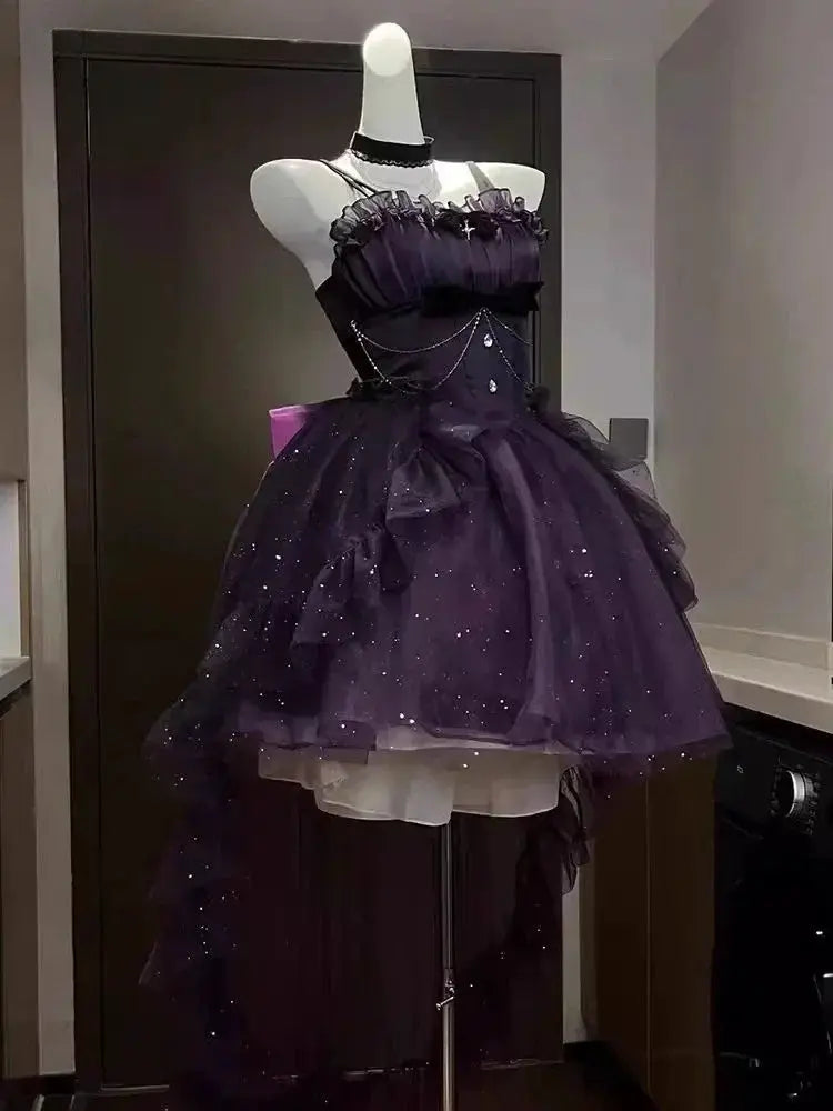 Gothic Y2K Sling Party Dress For Women Harajuku Retro Tulle Ruffles