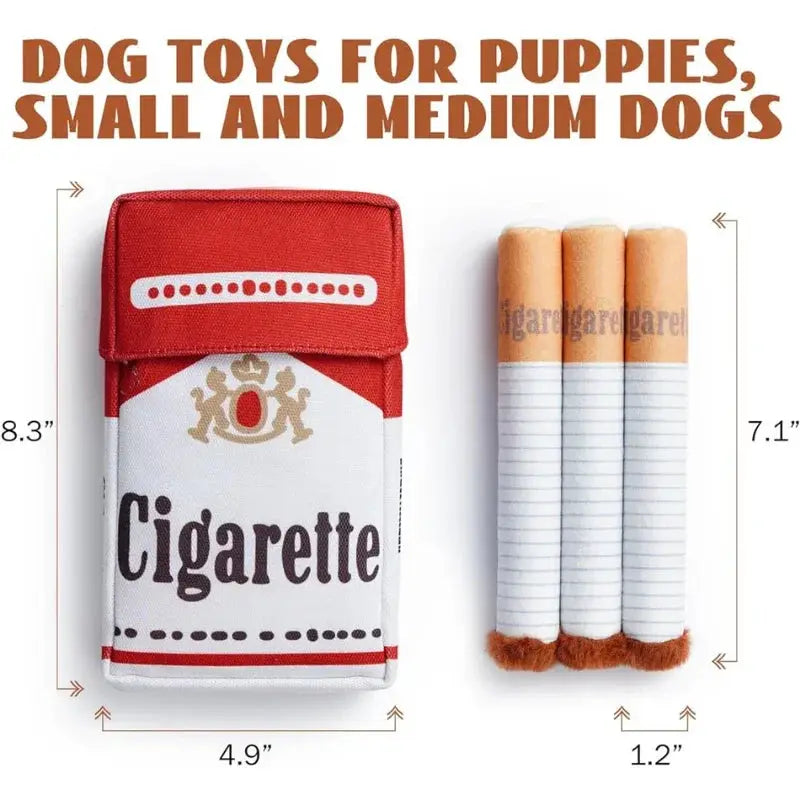 Simples Market red-and-white cigarette-design plush dog toy set with 3 chew ciggies