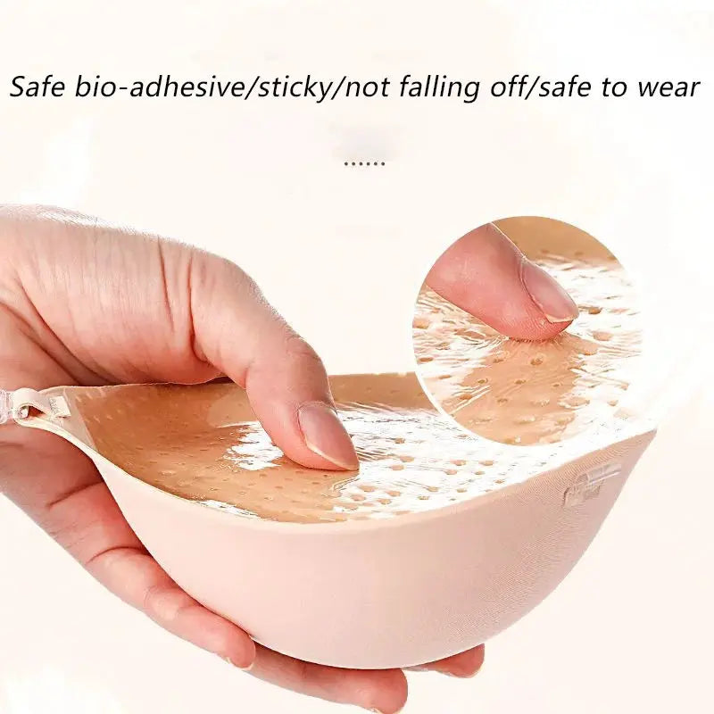 5cm Thick Adhesive Padded Bra, beige silicone strapless breast lift stickers for reusable wear