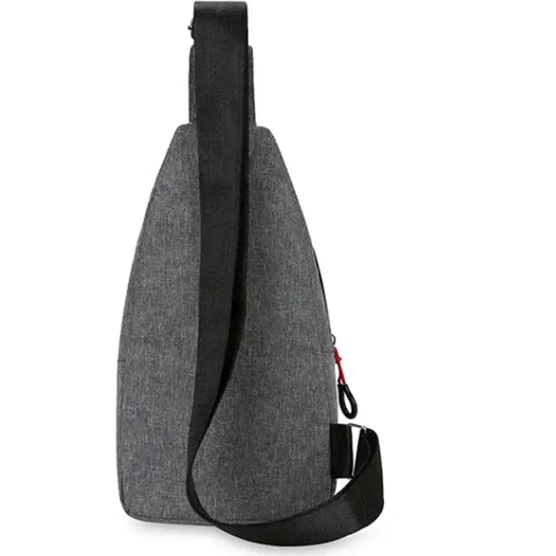 Men's gray chest bag with black adjustable crossbody strap