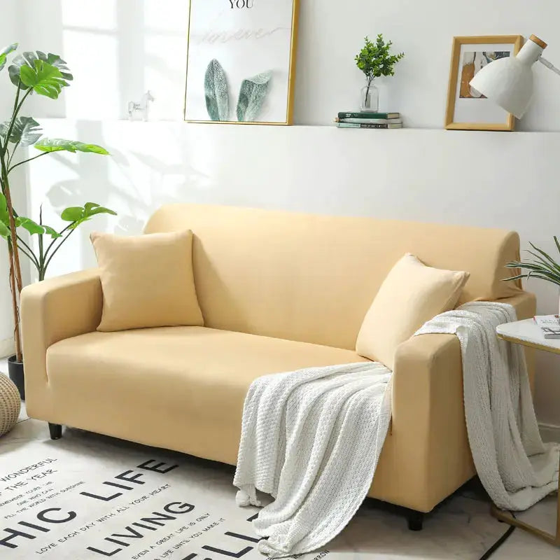 Beige waterproof stretch sofa slipcover for L-shaped corner couch