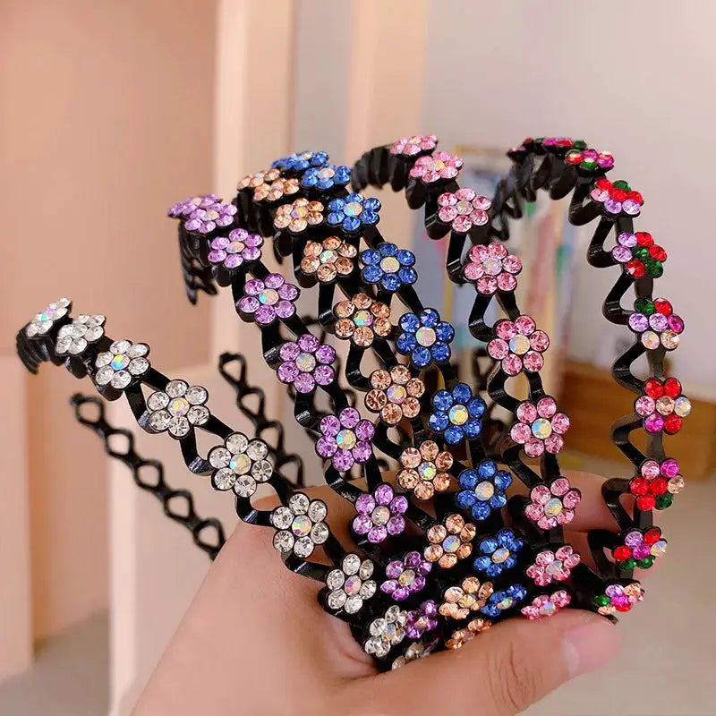 Non Slip Rhinestone Hairbands Elastic Flower Design With Pearl Accents For Women And Girls Headbands