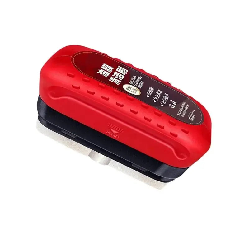 Red handheld car glass cleaning sponge brush for windshield with black base