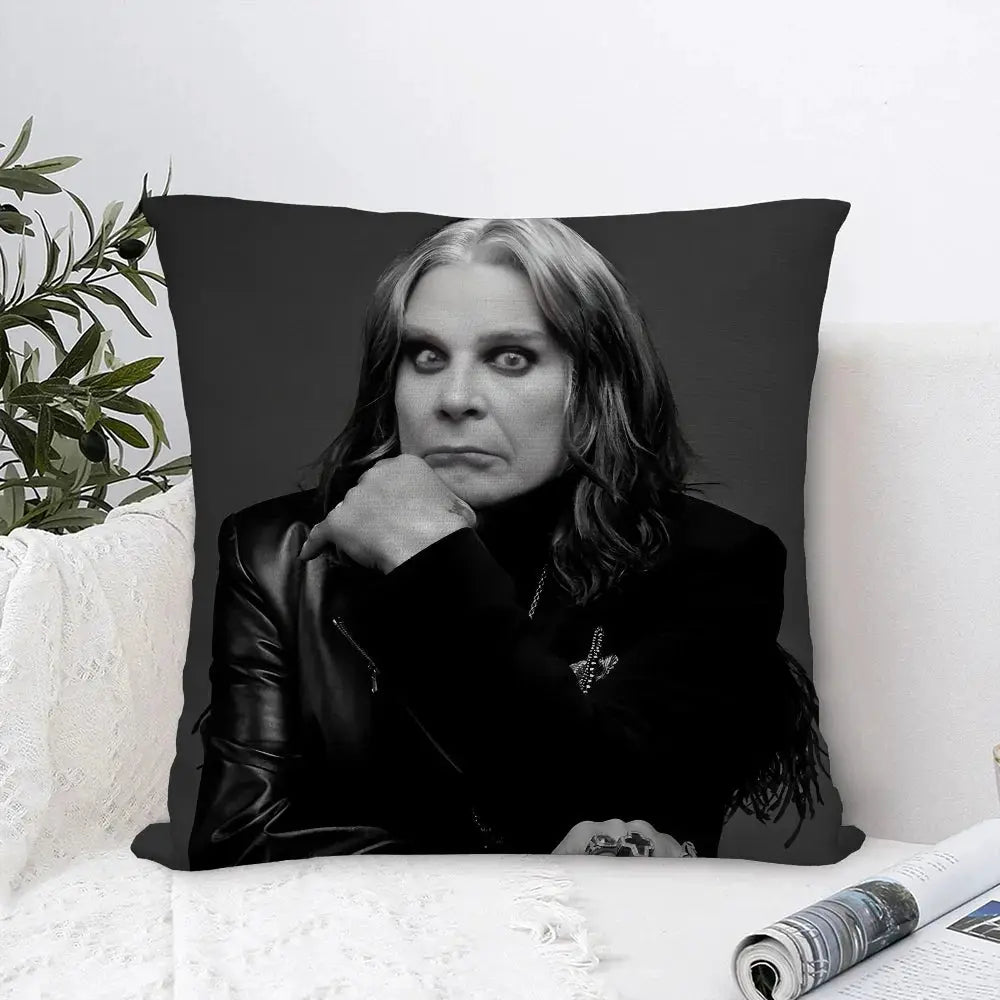 O-OZZY OSBOURNE pillow cover; plush square throw pillow with grayscale portrait, double-sided print