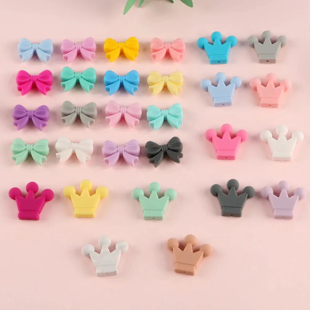 10Pcs Crown Bowknot Silicone Beads For Jewelry Making Diy Necklace Keychain Bracelet Craft Supplies