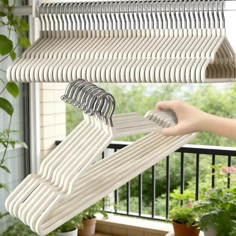 Clothes hangers set Simples Market 10pcs nano-coated non-slip, white with chrome hooks, dual-use for wardrobe