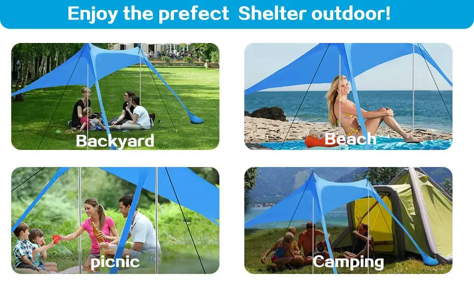 Camping tent canopy by Simples Market; blue windproof pop-up outdoor shade for beach, backyard, picnic, and camping.