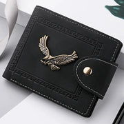 Men's PU leather wallet by Simples Market, black folding cardholder with gold eagle emblem
