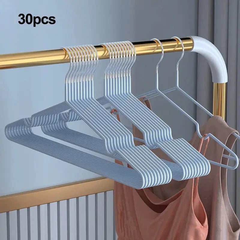 Metal seamless anti-slip hangers, 30pcs, light blue, space-saving design