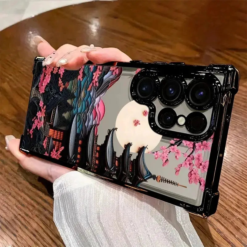 Japanese-Style Ancient House Airbag Case for Samsung Galaxy by Simples Market – mirror back with cherry blossoms