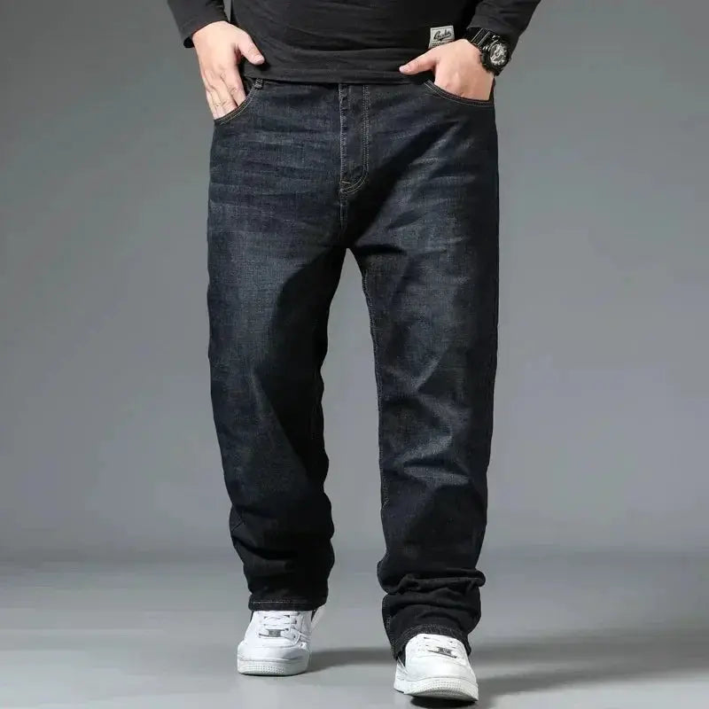 Men's oversized dark blue denim jeans by Simples Market, high-waist loose fit