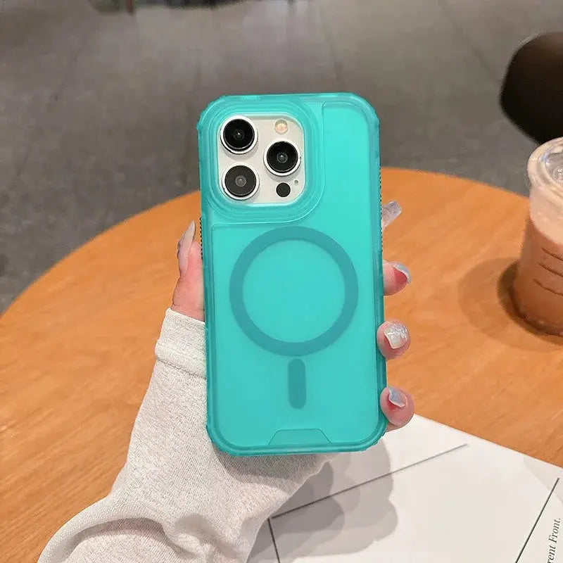 Teal 3-in-1 magnetic heavy-duty MagSafe iPhone case with circular back magnet