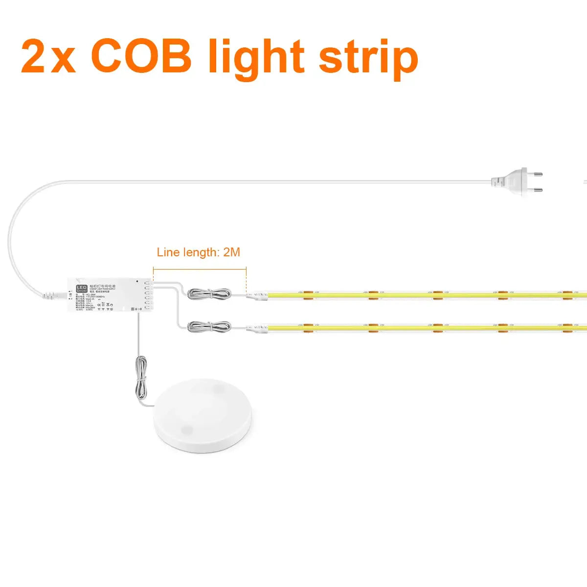 LED COB light strip kit by Simples Market; two 2m, touch-dimmable strips with power adapter