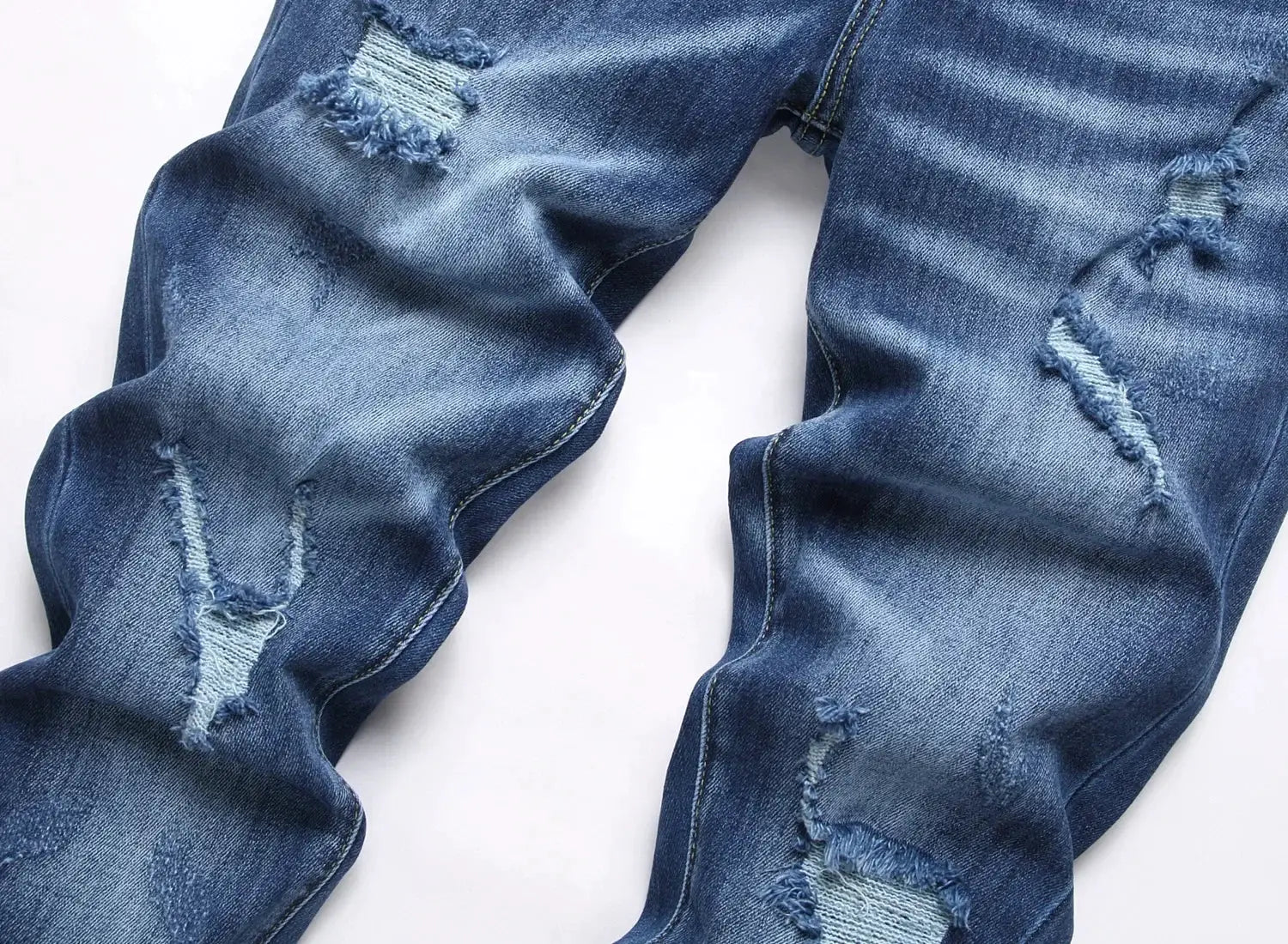 Men's ripped jeans Simples Market light-blue distressed denim with holes, slim stretch
