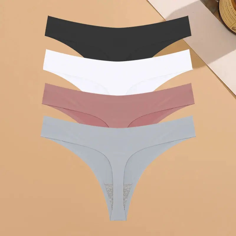 Simples Market 4-pack ultrathin seamless women's thongs in black, white, pink, and light blue
