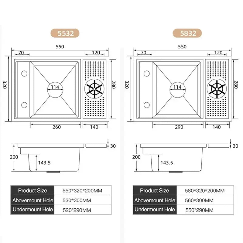 Simples Market ASRAS Nano black kitchen sink with cup washer and lifting faucet; concealed single-bowl, two layouts.