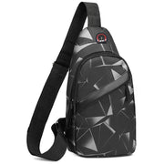 Simples Market Korean chest bag, men's crossbody sling in geometric gray camouflage pattern, Oxford cloth.
