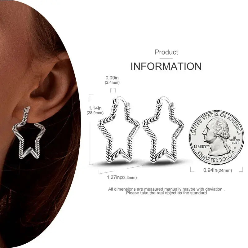 925 Silver Hoop Earrings For Women Zircon Heart Shape Star Eardrops Original Fashion Jewelry