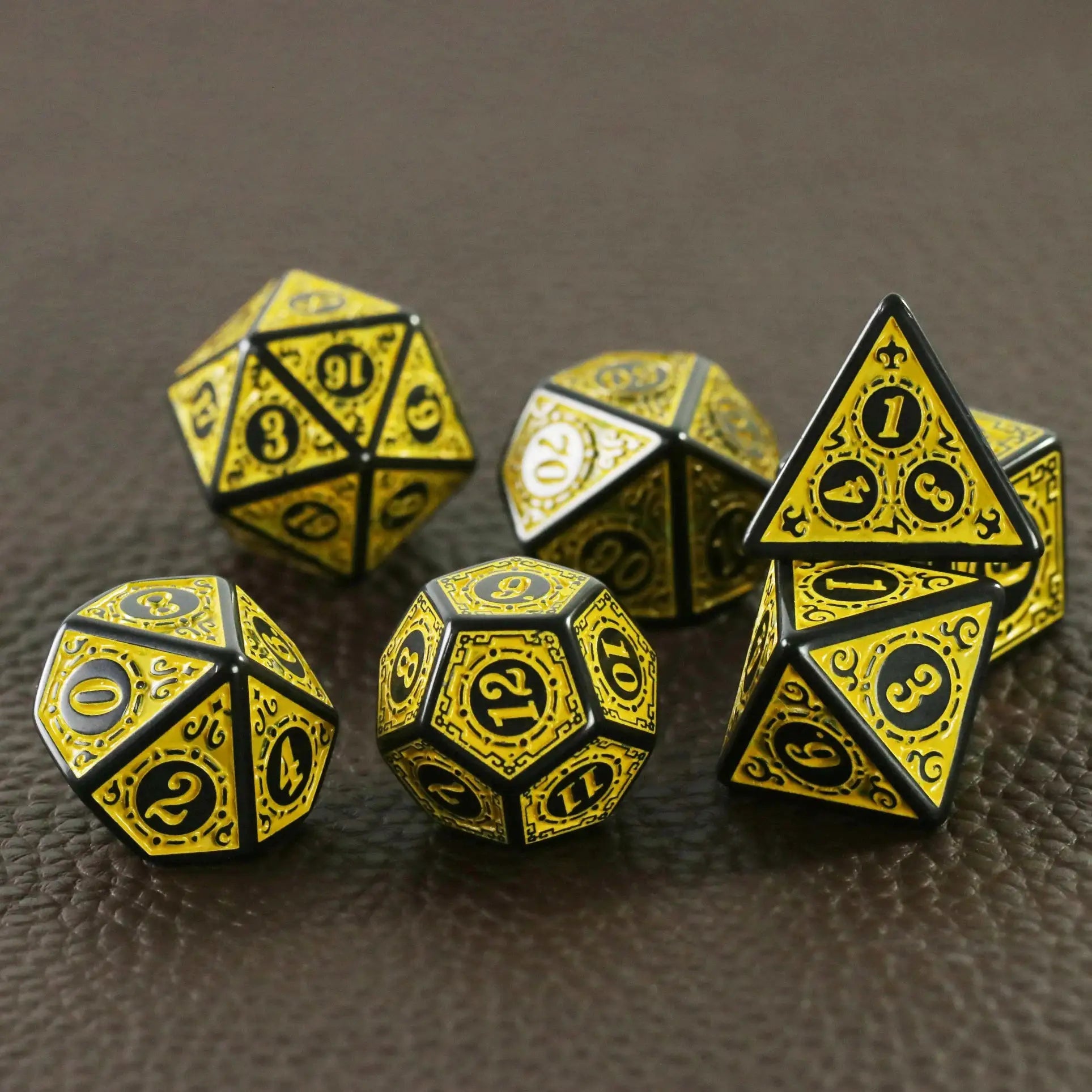 DNDGame Polyhedral Dice Set With Textured Pattern 7 Piece D4 D6 D8 D10 Percentile Die D12 D20 For RPG Tabletop Games