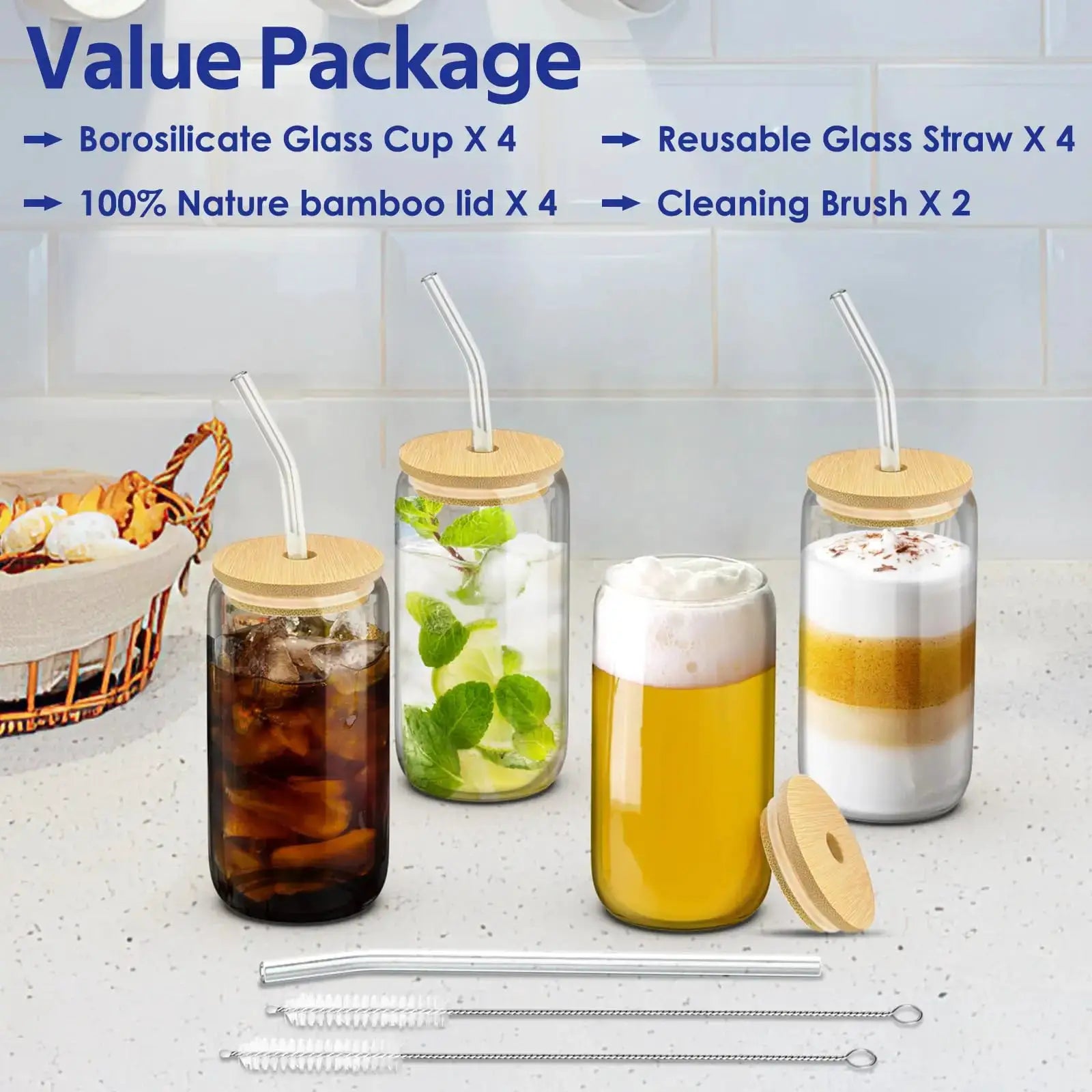 400ml Glass Cup With Wooden Lid And Straw Transparent Beverage Mug For Juice Water Beer Coffee Milk Parties