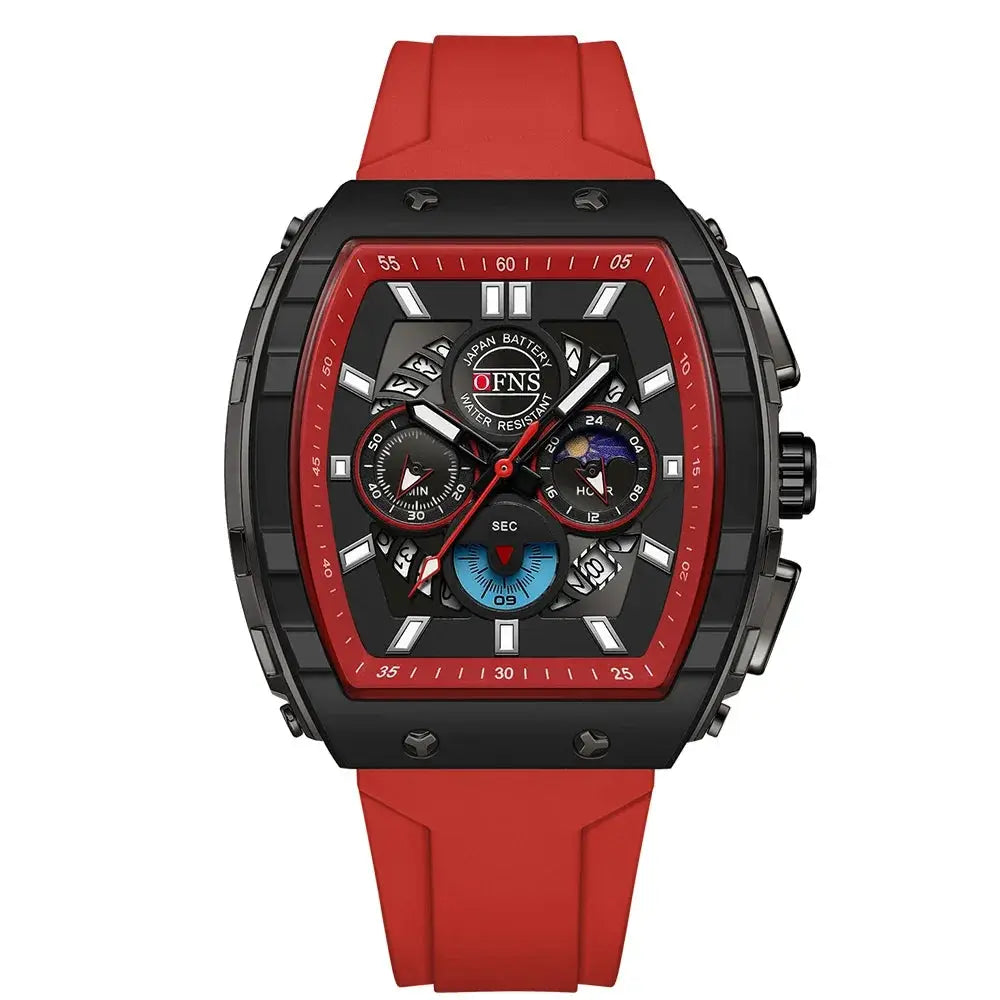 OFNS Mens Quartz Watch Waterproof Chronograph With Luminous Display And Silicone Strap Outdoor Luxury