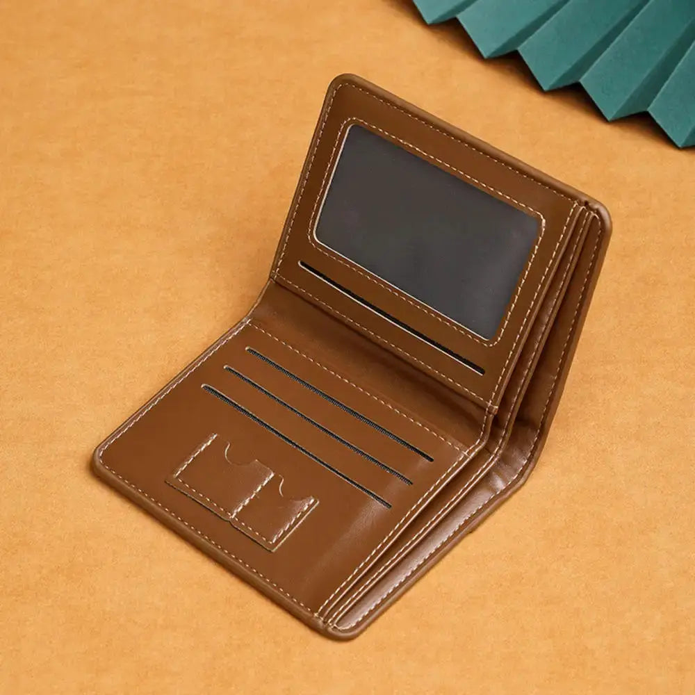 Men's brown PU leather RFID wallet by Simples Market with ID window and multiple card slots