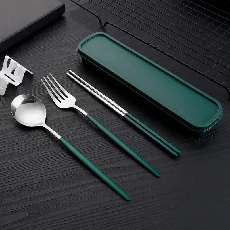 Three Piece Portable Stainless Steel Cutlery Set Chopsticks Forks Spoons For Students Home And Outdoor Picnics